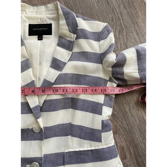 Banana Republic Women's Linen Blend Striped Blue White Nautical Blazer Jacket - Picture 7 of 10